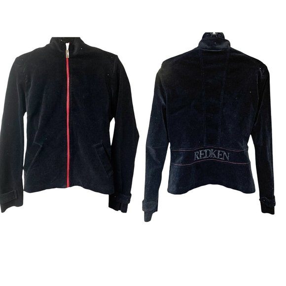 REDKEN Black Ribbed Cotton Blend Corduroy Full Zip‎ Jacket - Rare Find - Picture 1 of 10